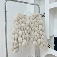 Natural Fox Fur Coat With Tassels