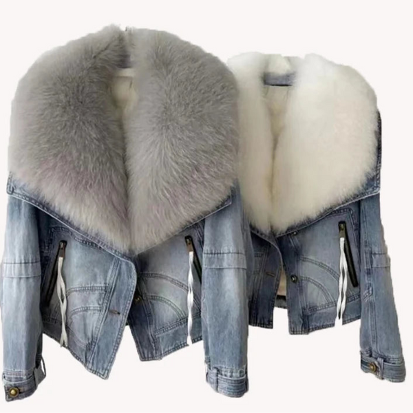 Fox Fur Denim Jacket Coat