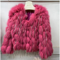 Natural Fox Fur Coat With Tassels